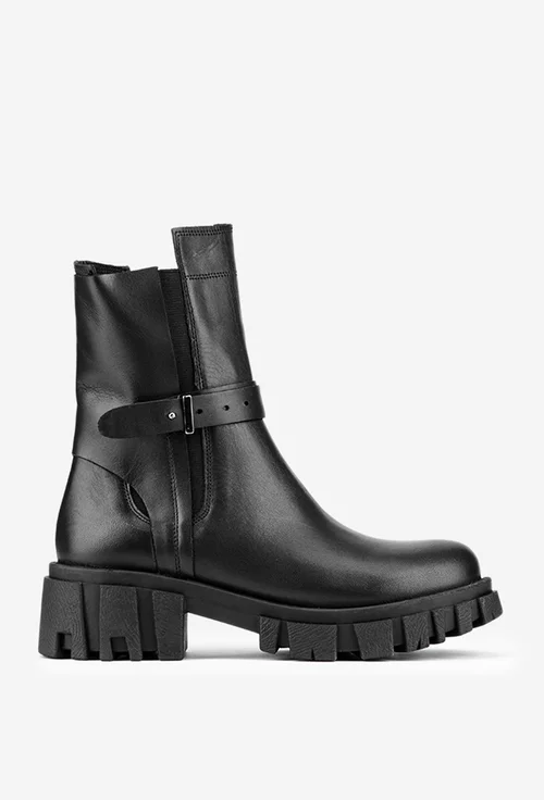 Ghete dama negre din piele cu fermoar si elastic
