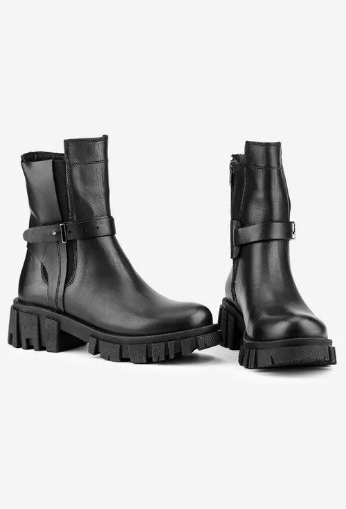 Ghete dama negre din piele cu fermoar si elastic