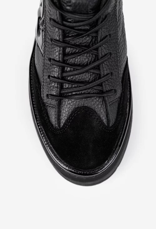 Ghete dama negre din piele cu imprimeu