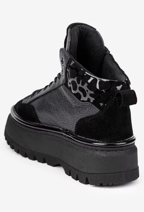 Ghete dama negre din piele cu imprimeu