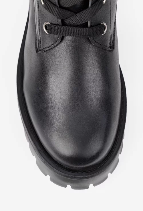 Ghete dama negre din piele cu ornament fermoar