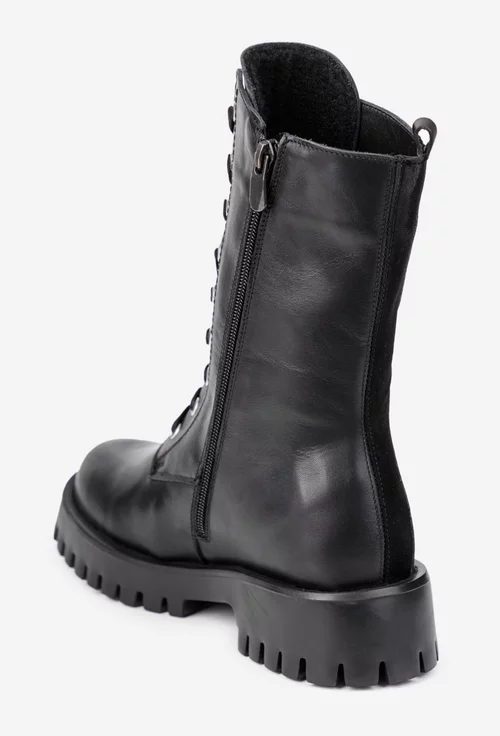 Ghete dama negre din piele cu ornament fermoar