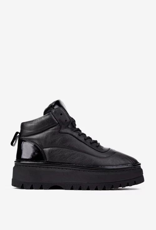 Ghete dama negre din piele cu siret elastic