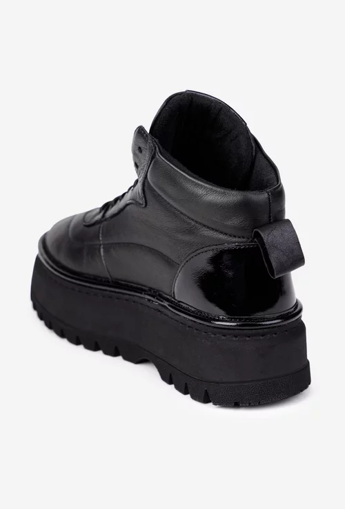 Ghete dama negre din piele cu siret elastic