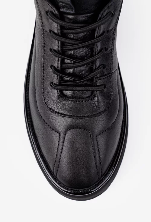 Ghete dama negre din piele cu siret elastic