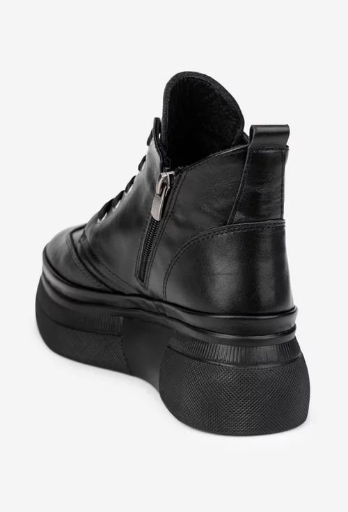 Ghete dama negre din piele cu siret si fermoar