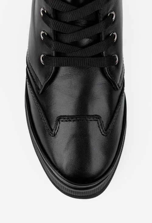 Ghete dama negre din piele cu siret si fermoar