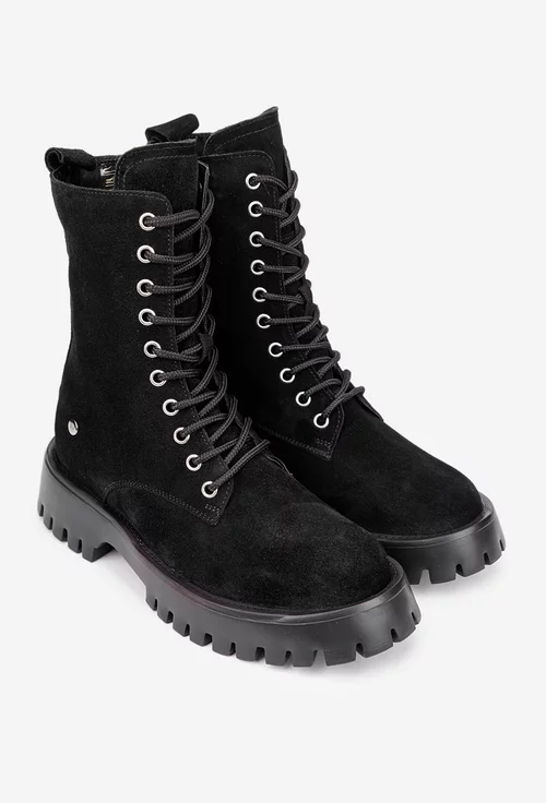 Ghete dama negre din piele intoarsa