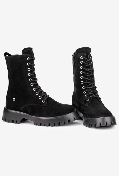 Ghete dama negre din piele intoarsa