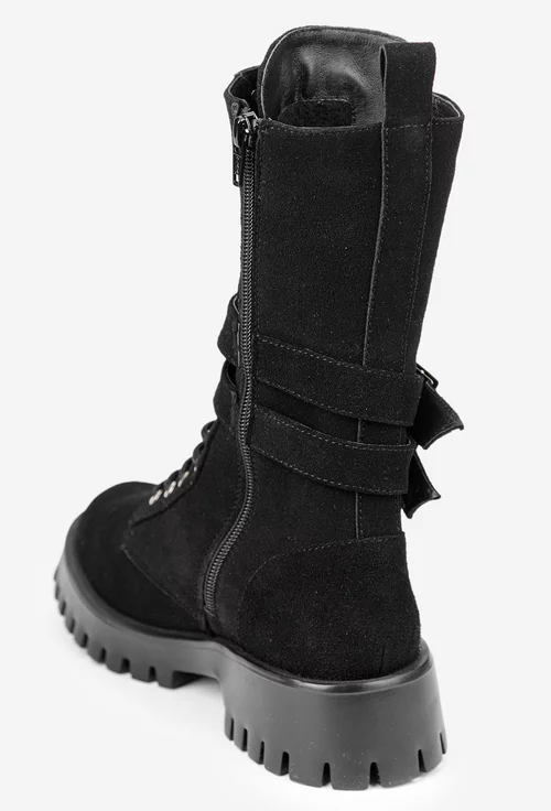 Ghete dama negre din piele intoarsa