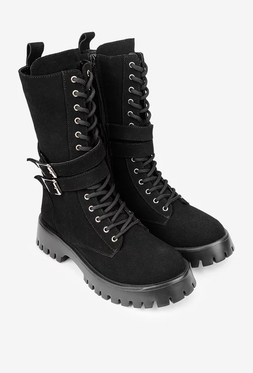 Ghete dama negre din piele intoarsa