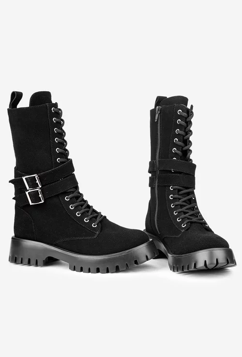 Ghete dama negre din piele intoarsa