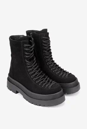 Ghete dama negre din piele intoarsa