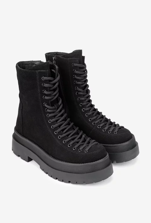 Ghete dama negre din piele intoarsa