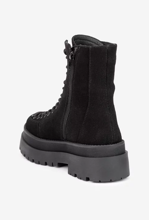 Ghete dama negre din piele intoarsa