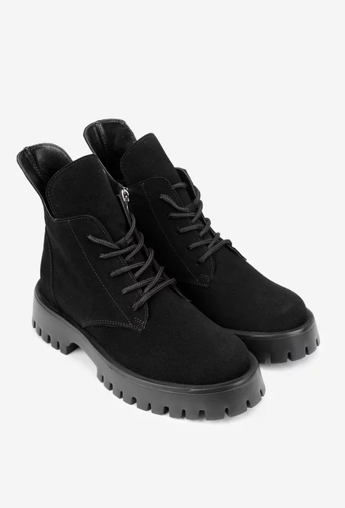 Ghete dama negre din piele intoarsa