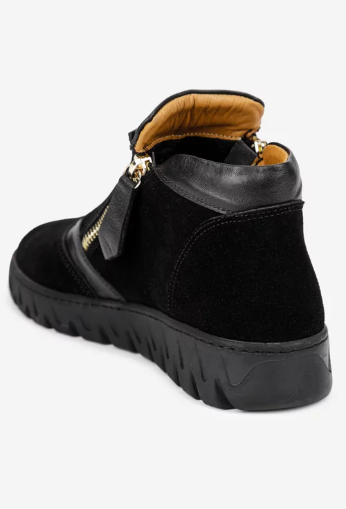 Ghete dama negre din piele intoarsa cu doua fermoare