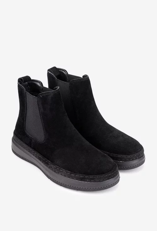 Ghete dama negre din piele intoarsa cu elastic