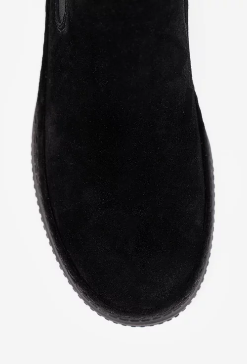 Ghete dama negre din piele intoarsa cu elastic