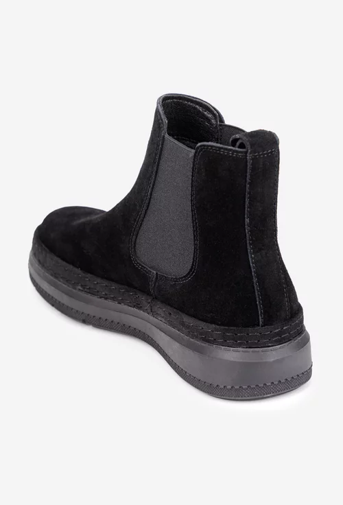 Ghete dama negre din piele intoarsa cu elastic