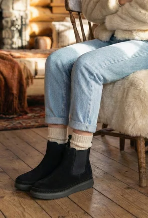 Ghete dama negre din piele intoarsa cu elastic