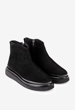 Ghete dama negre din piele intoarsa cu fermoar