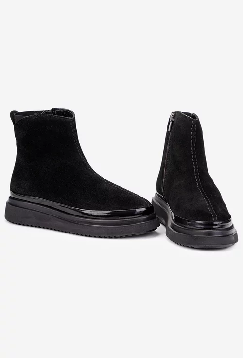 Ghete dama negre din piele intoarsa cu fermoar picture - 5
