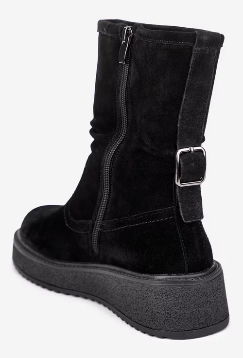 Ghete dama negre din piele intoarsa cu fermoar