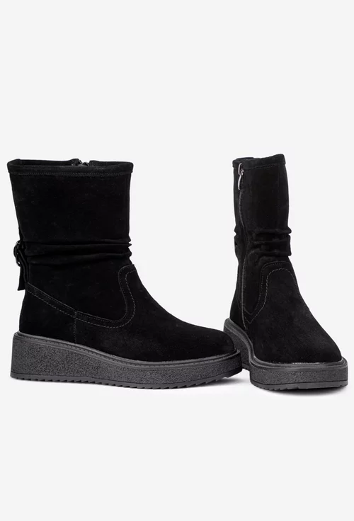 Ghete dama negre din piele intoarsa cu fermoar