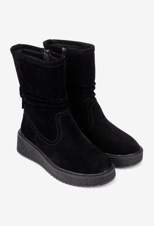 Ghete dama negre din piele intoarsa cu fermoar