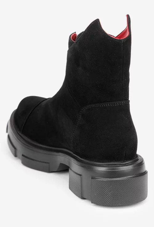 Ghete dama negre din piele intoarsa cu fermoar