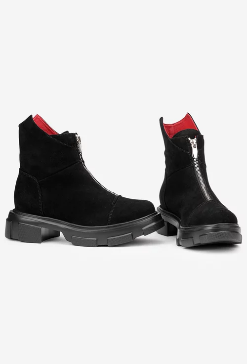 Ghete dama negre din piele intoarsa cu fermoar