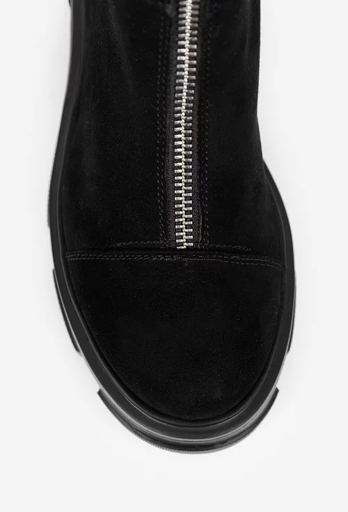 Ghete dama negre din piele intoarsa cu fermoar