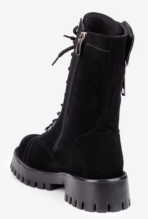 Ghete dama negre din piele intoarsa cu fermoar decorativ