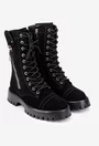 Ghete dama negre din piele intoarsa cu fermoar decorativ