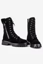Ghete dama negre din piele intoarsa cu fermoar decorativ