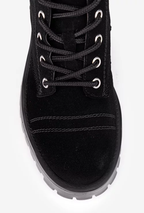 Ghete dama negre din piele intoarsa cu fermoar decorativ