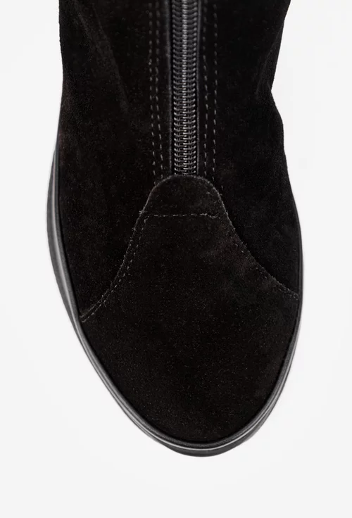 Ghete dama negre din piele intoarsa cu fermoar in fata