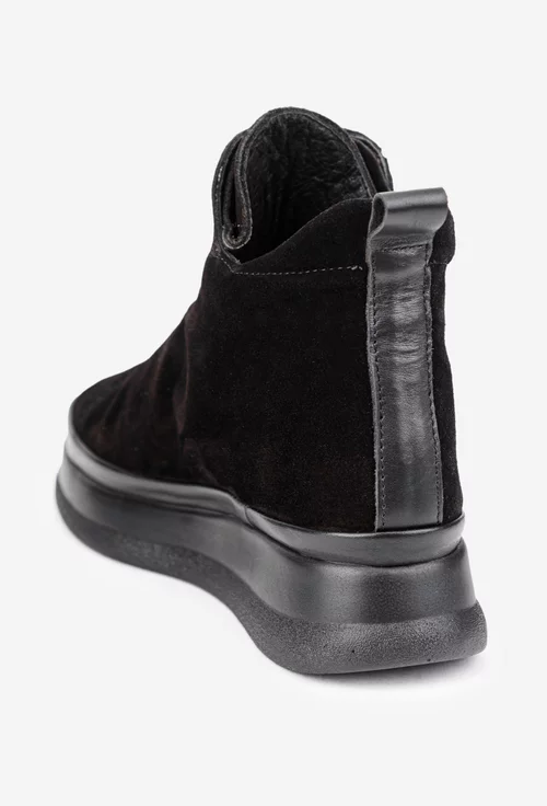 Ghete dama negre din piele intoarsa cu fermoar in fata