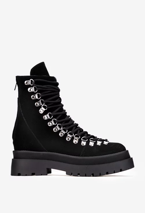 Ghete dama negre din piele intoarsa cu fermoar la spate