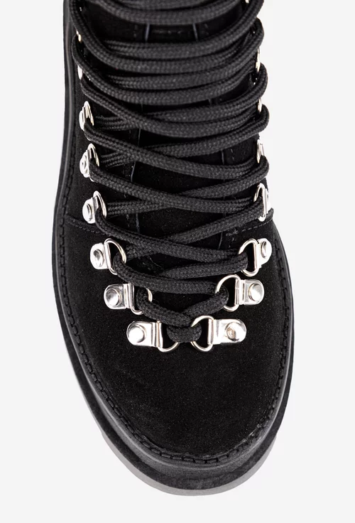 Ghete dama negre din piele intoarsa cu fermoar la spate