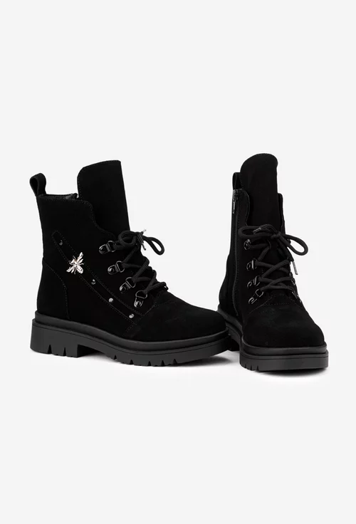 Ghete dama negre din piele intoarsa cu ornament