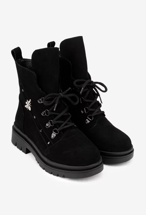 Ghete dama negre din piele intoarsa cu ornament