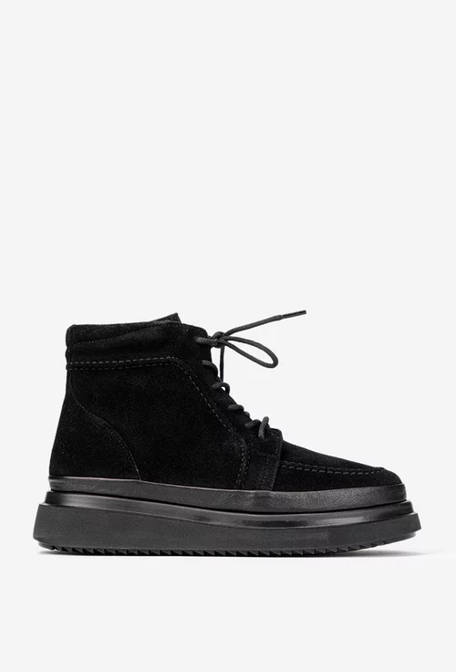 Ghete dama negre din piele intoarsa cu siret si fermoar