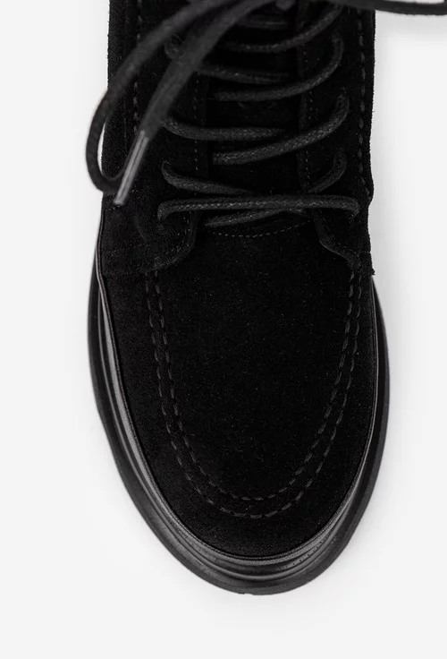 Ghete dama negre din piele intoarsa cu siret si fermoar