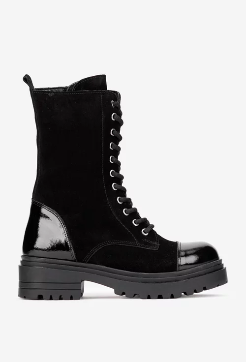 Ghete dama negre din piele intoarsa cu varful lacuit