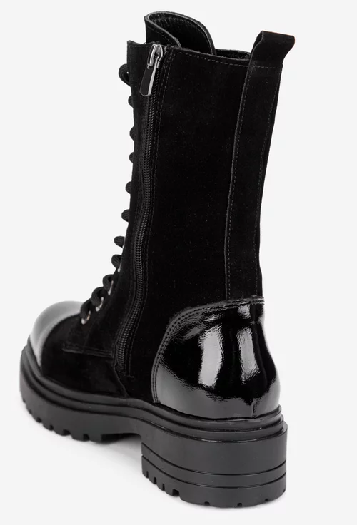 Ghete dama negre din piele intoarsa cu varful lacuit