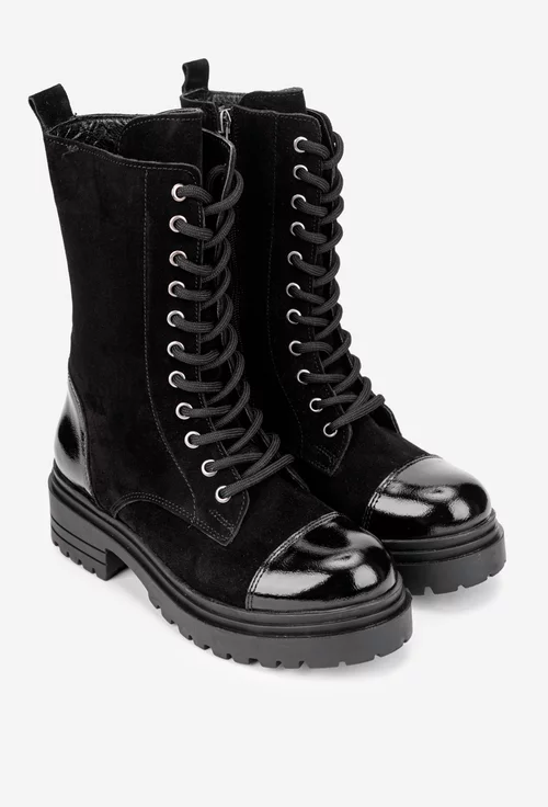 Ghete dama negre din piele intoarsa cu varful lacuit