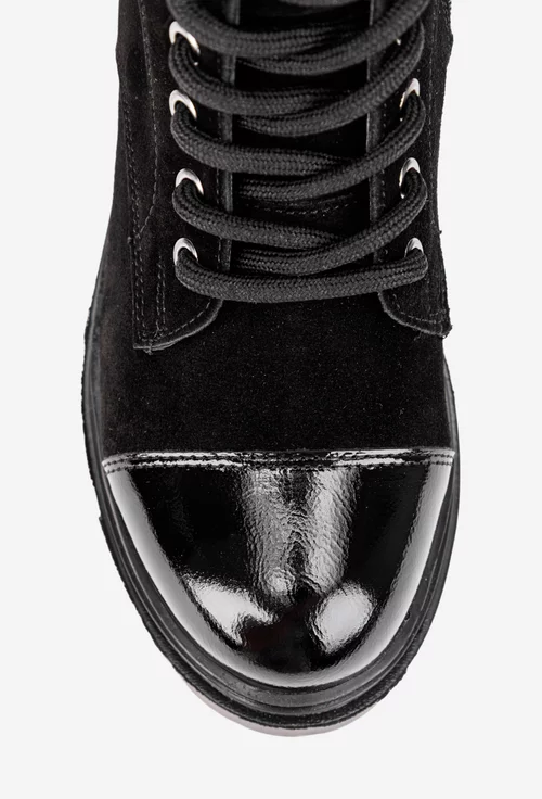 Ghete dama negre din piele intoarsa cu varful lacuit