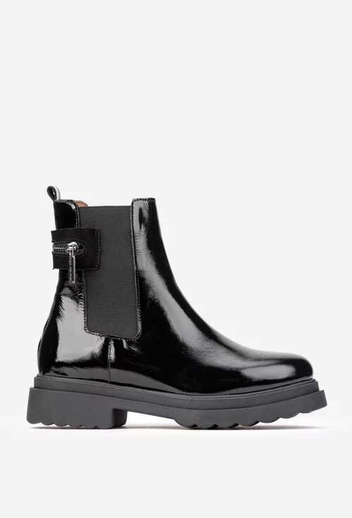 Ghete dama negre din piele lacuita cu ornament